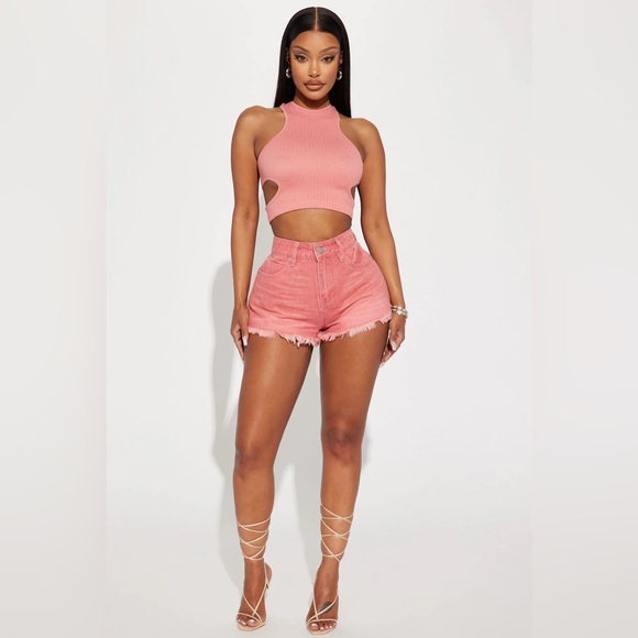 Fashion nova pink side cut tank crop top Janelle Racerback Top - Rose - Picture 3 of 4